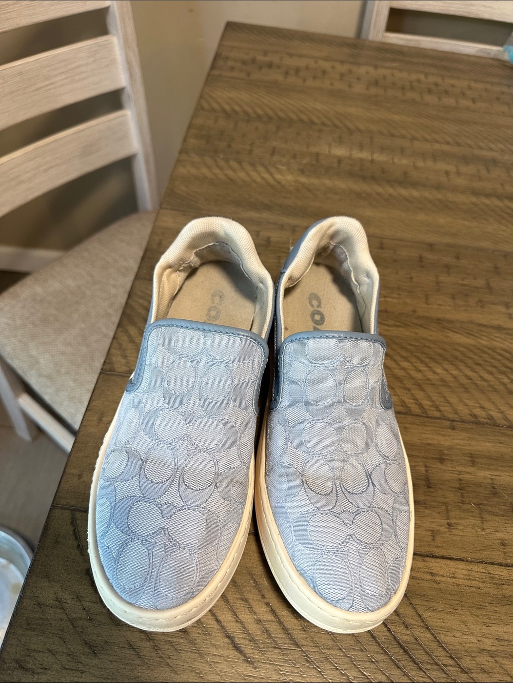Coach Kids Slip-On Sneakers in Light Blue Signature Jacquard
